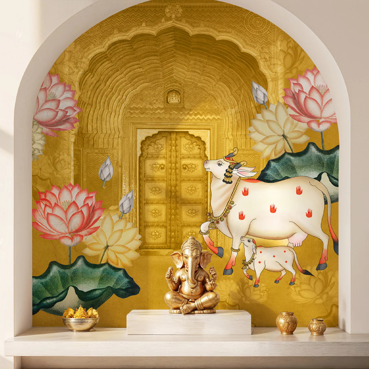 Pichwai Cow Yellow Wallpaper