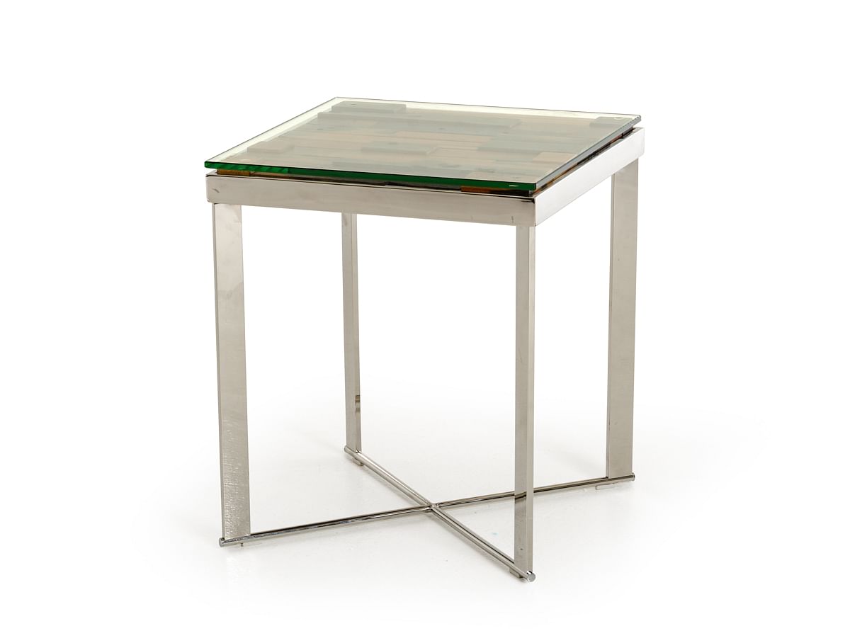 22″ Mosaic Wood Steel and Glass End Table
