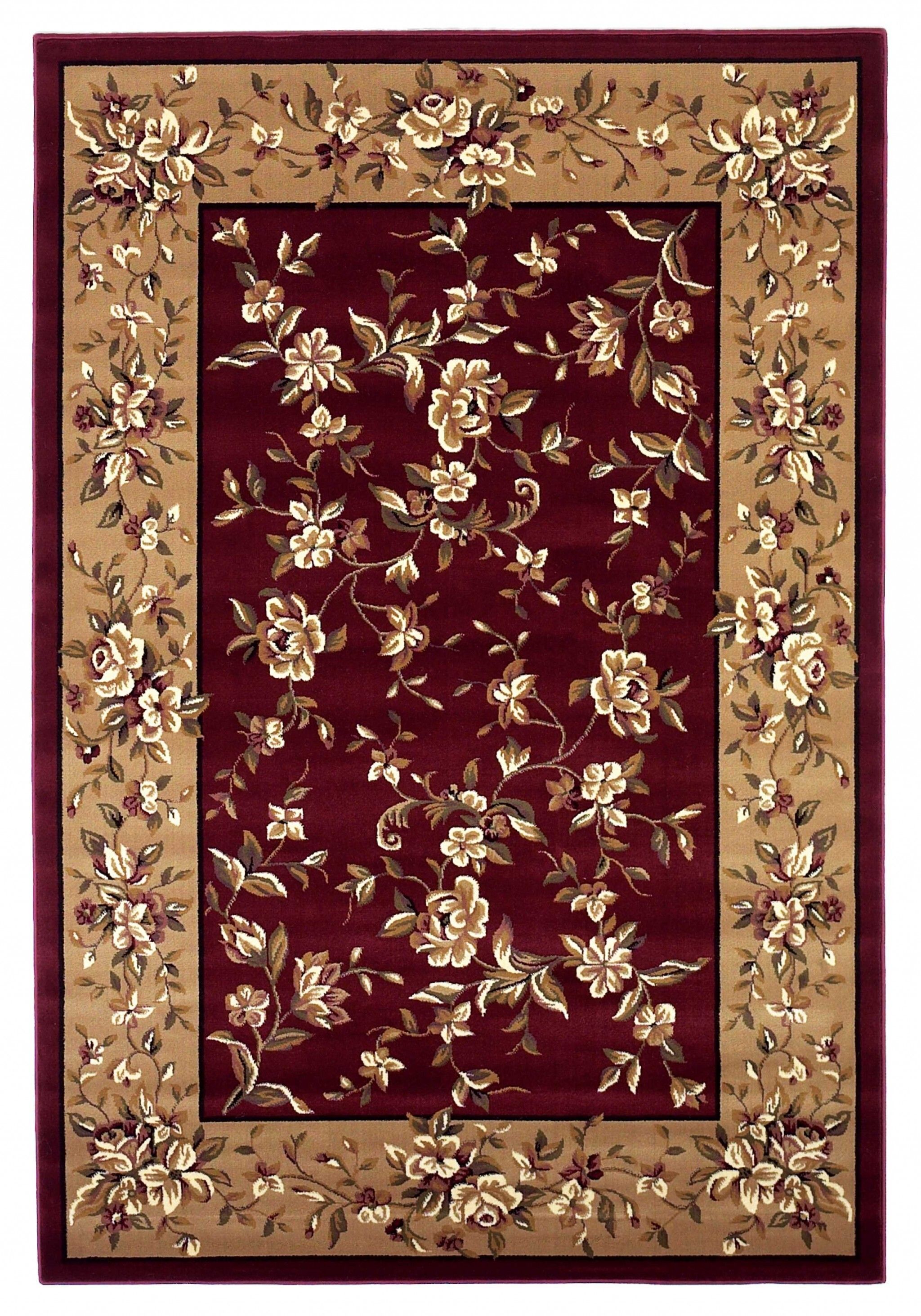 5′ x 8′ Red or Beige Floral Bordered Area Rug