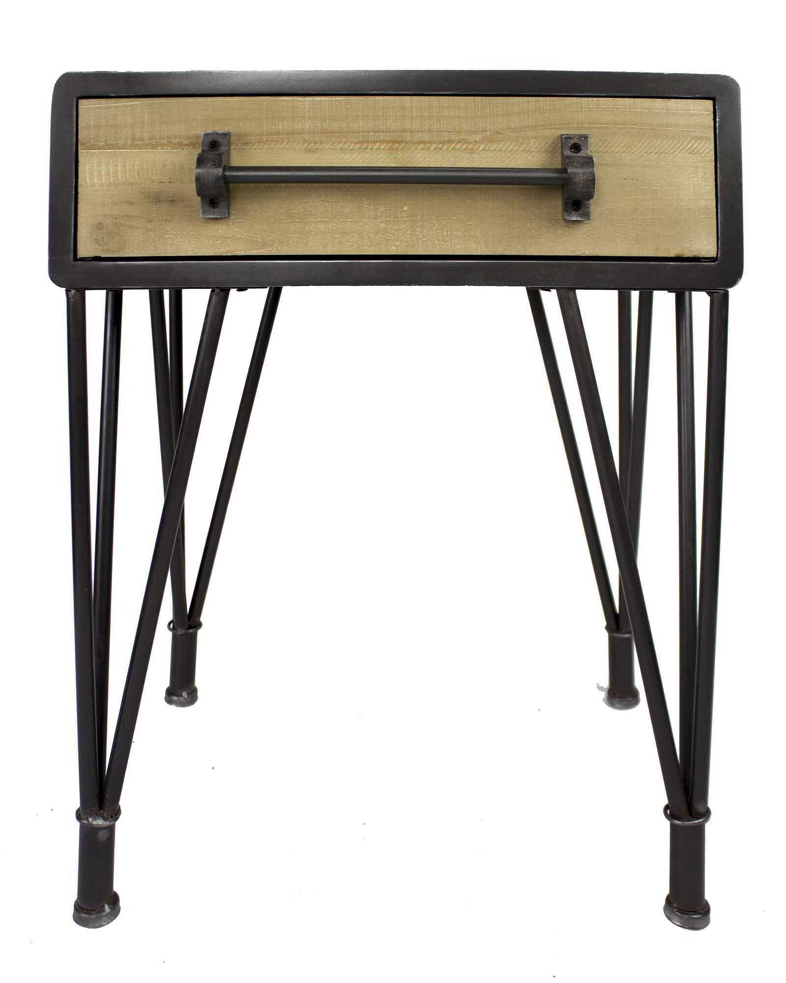 22″ X 9″ X 24″ Charcoal And Natural Wood Iron Wood MDF End Table with a Drawer
